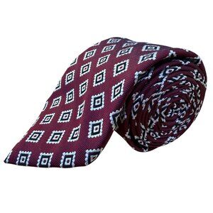 Nordstrom Mens Burgundy 100% Silk Tie With Diamond Pattern